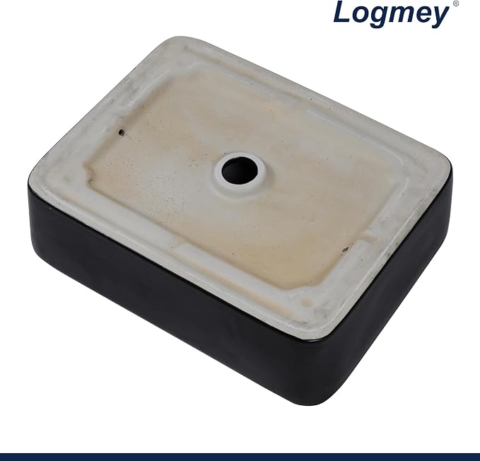 Logmey 19x15 Inch Black Vessel Sink | For RV Bathroom Rectangle Porcelain Ceramic Modern Countertop Above Counter Bathroom Large Vanity Art Basin