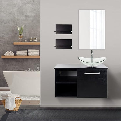 YOURLITE 28" Wall Mounted Bathroom Vanity Modern Lavatory Wood Cabinet with Mirror Clear Boat Tempered Glass Sink Combo Vanities Set