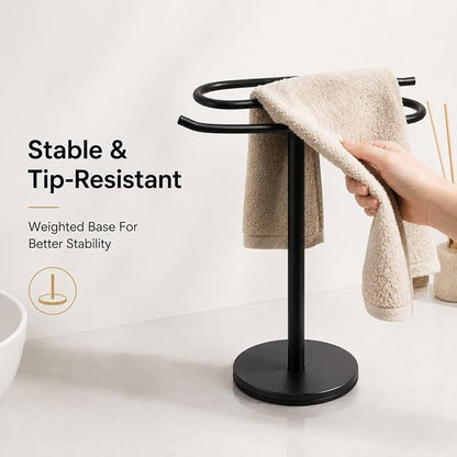 Matte Black Hand Towel Holder Stand,13 Inch Tall Free-Standing Towel Rack, SUS304 Stainless Steel Towel Bar Rack Stand, Tower Bar for Bathroom Kitchen Vanity Countertop…