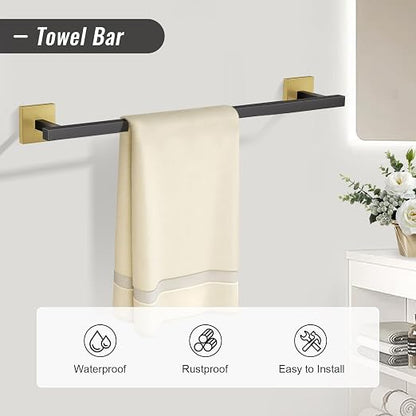 YACVCL Towel Bar Set, 5-Piece Black and Gold Bathroom Hardware Set, Black&Gold Bathroom Accessories Set, SUS304 Stainless Steel 23.6 Inch Towel Holder Towel Racks Set Wall Mounted