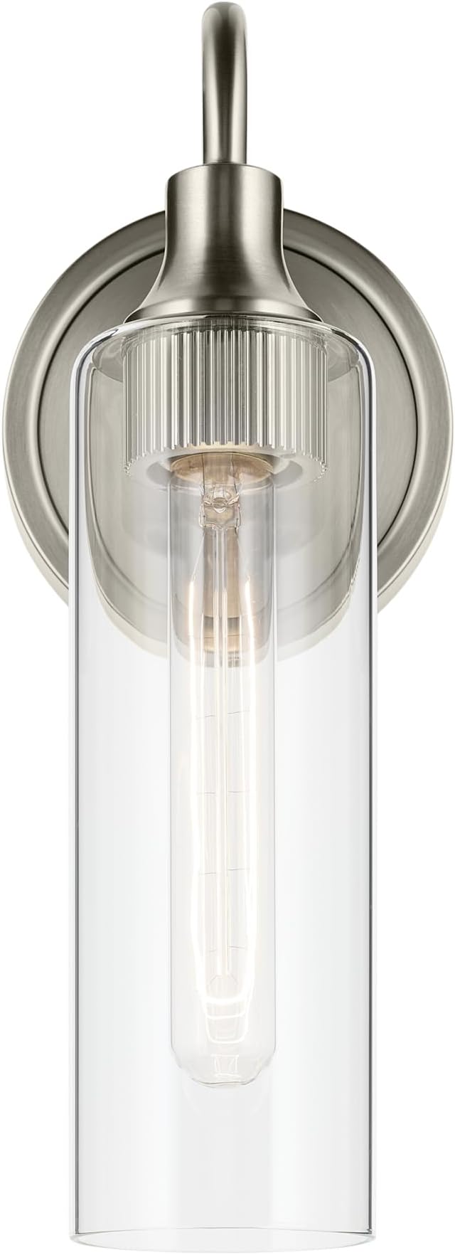 Kichler Kavi 5" 1-Light Wall Sconce with Clear Glass in Brushed Nickel, Damp Rated, for Bathroom, Powder Room, Kitchen, Hallway, Bedroom, Fireplace, (5" W x 13" H), 55209NI