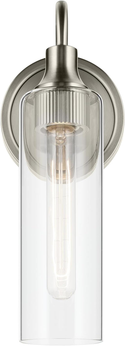 Kichler Kavi 5" 1-Light Wall Sconce with Clear Glass in Brushed Nickel, Damp Rated, for Bathroom, Powder Room, Kitchen, Hallway, Bedroom, Fireplace, (5" W x 13" H), 55209NI