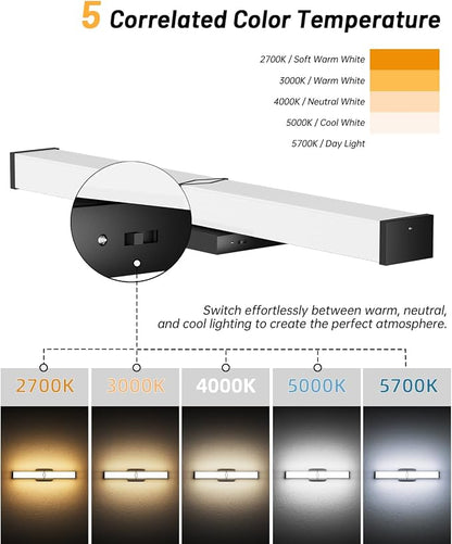 LED Bathroom Vanity Light,24inch Dimmable,25W 2700LM,5CCT,ETL,BK | Integrated LED Modern Bathroom Light Fixtures,Matte Black Vanity Lighting Fixture Over Mirror,Wall Lights,ETL Certified