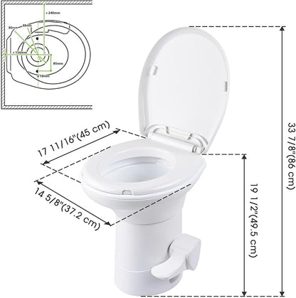 Yescom RV Camper Toilet Porcelain Ceramic Enamel & HDPE Gravity Flush 20" | High Foot Pedal for Travel Trailer Motorhome Caravan