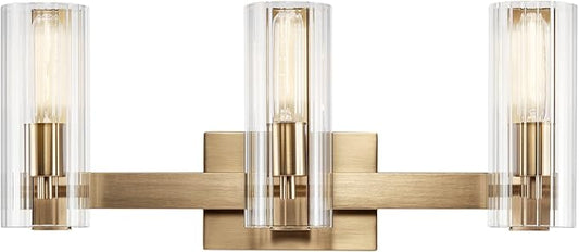 Kichler Jemsa 3 Light Vanity, Modern Light with Clear Fluted Glass in Champagne Bronze for Bathroom or Powder Room (9.75" x 22.75"), 55168CPZ