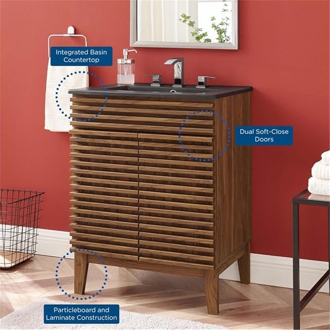 Modway Render 24" Bathroom Vanity with Sink in Walnut Black