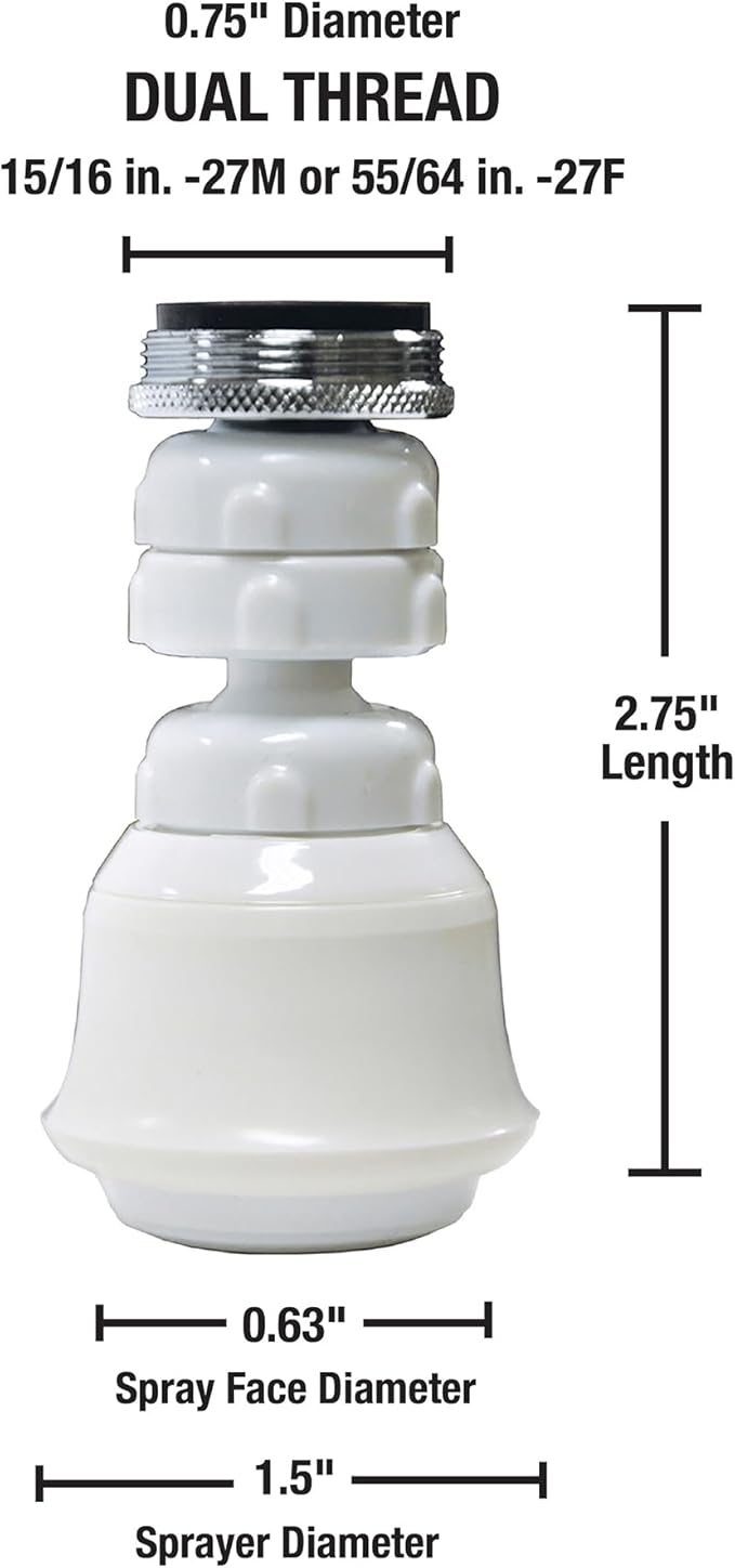 Danco Dual Thread Swivel Sprayrator, White, 10499