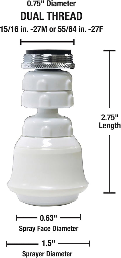 Danco Dual Thread Swivel Sprayrator, White, 10499