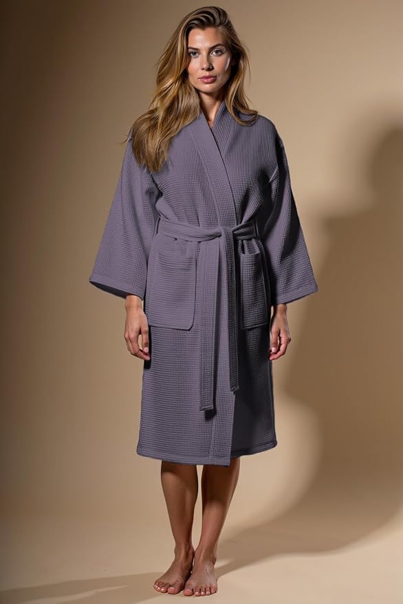 Turquaz Womens Lightweight Waffle Kimono Bathrobe for Men - Soft Quick-Dry Spa & Summer Towel Robe, Cotton Blend