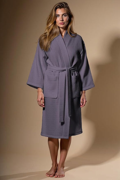 Turquaz Womens Lightweight Waffle Kimono Bathrobe for Men - Soft Quick-Dry Spa & Summer Towel Robe, Cotton Blend