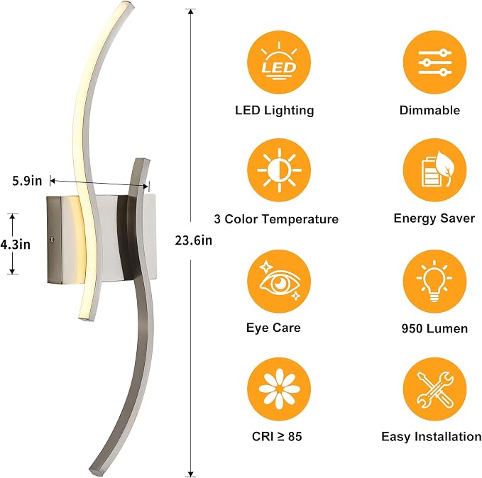 KARTOOSH Hardwired LED Vanity Lights for Bathroom | 1 Pack 23.6 Inch, 3CCT Dimmable, Waterproof, Rustproof, Bathroom Light Fixtures Over Mirror
