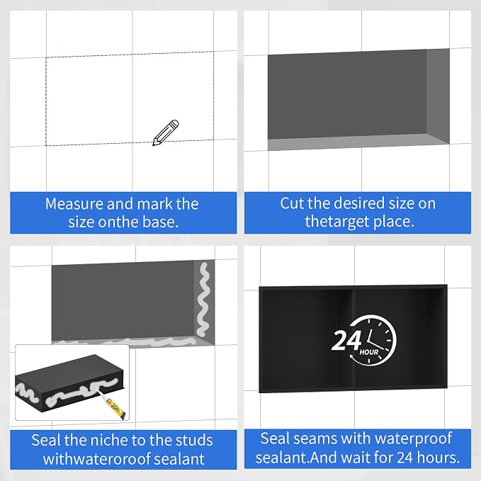 304 Stainless Steel Recessed Matte Black Shower Niche 12" X 12" | Wall-Inserted, Waterproof Rustproof Bathroom Shower Niche Insert No Tile Needed, for Shower & Bathroom Storage