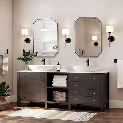 Brushed Bronze Scalloped Mirror, 24"x32" Bathroom Vanity Mirror, Unique Rectangular Bathroom Mirror with Stainless Steel Metal Framed, Wall Mounted Decorative Mirror (Horizontal/Vertical)