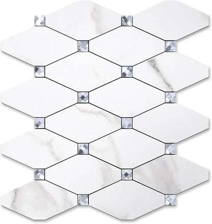 STICKGOO 1 Sheet Peel and Stick Backsplash, Calacatta Stick on Aluminum Composite Tiles Stikers, Self Adhesive Mixed Glass Backsplash for Kitchen, Bathroom, Fireplace, RV