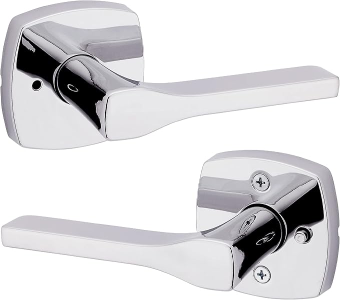 Kwikset Tripoli Lever Interior Privacy Door Handle with Lock, Door Lever For Bathroom and Bedroom, Polished Chrome Reversible Keyless Turn Lock