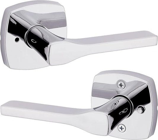 Kwikset Tripoli Lever Interior Privacy Door Handle with Lock, Door Lever For Bathroom and Bedroom, Polished Chrome Reversible Keyless Turn Lock