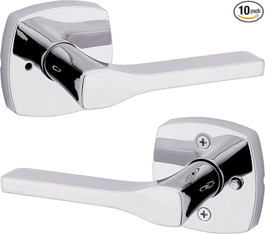 Kwikset Tripoli Lever Interior Privacy Door Handle with Lock, Door Lever for Bathroom and Bedroom, Polished Chrome Reversible Keyless Turn Lock (Pack of 10)