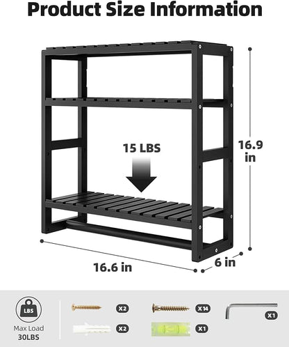 Galood Bathroom Shelves Towel Racks Over Toilet Storage with Bar (Inky) | 3 Tier Floating Wall Mounted Space Saving Bamboo Paper Holder for Bathroom Laundry Room Kitchen Organizers