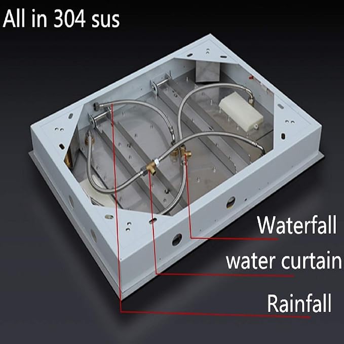 Cascada Classic Design 23”x31” large recessed LED rain shower head w/3 modes (Rainfall+ Water Curtain + Waterfall)(NON Music, Matt Black)