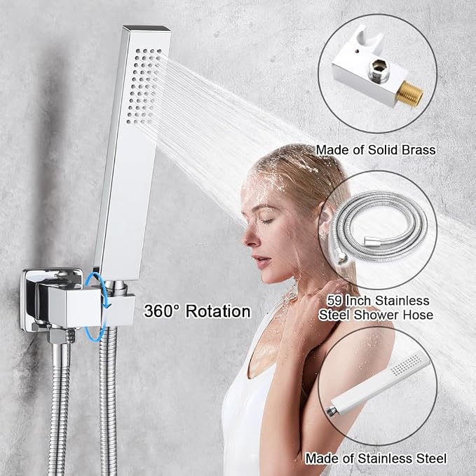 All Metal Shower Tub Faucet Set Chrome Bathroom 8 Inch Shower Head System with Tub Spout Wall Mounted Single Handle Shower Trim Kit with Rough-in Valve