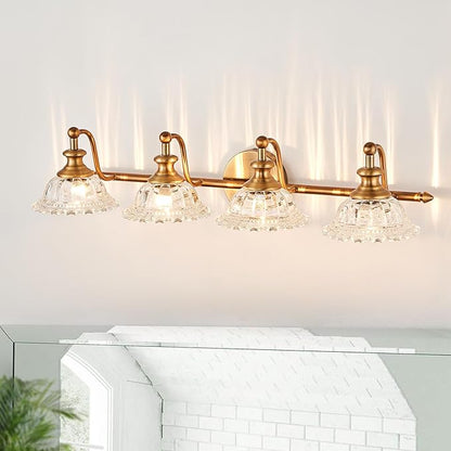 XIEDUN Bathroom Light Fixtures 4 Lights Vanity Lighting Fixtures Matte Brass Vintage Vanity Light Fixture Vanity Lights for Bathroom