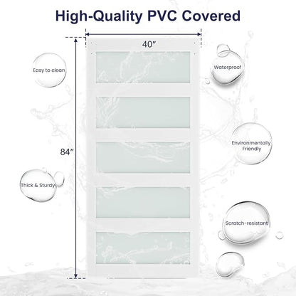 SMARTSTANDARD 40 x 84 in Glass Barn Door with 7FT Silver Sliding Hardware | Brushed Nickel Sliding Hardware Kit & Handle, Pre-Drilled Ready to Assemble, Waterproof PVC Coating, White, 5-Panel Glass