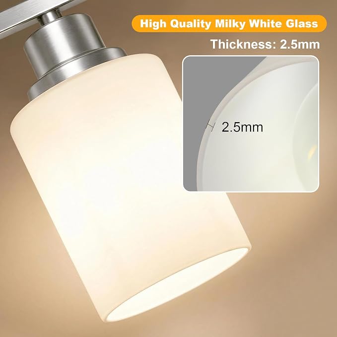 Unicozin 5-Light Bathroom Light Fixtures, Modern Brushed Nickel Vanity Light Over Mirror, Wall Sconces with Milky White Glass Shades for Living Room Bedroom Hallway E26 Base