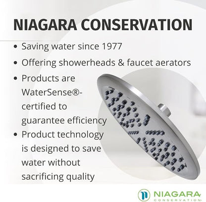 Niagara Conservation N9520BN Rainfall Spa 1-Spray with 2 GPM 8-in. Wall Mount Adjustable Fixed Shower Head in Brushed Nickel, 1-Pack | Bathroom Shower Head Sprayer with Pressure Compensation