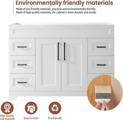 48 Inch Bathroom Vanity with Sink | Plywood Frame, SMC Integrated Countertop, Soft-Close Doors & Drawers, Freestanding Bathroom Vanity
