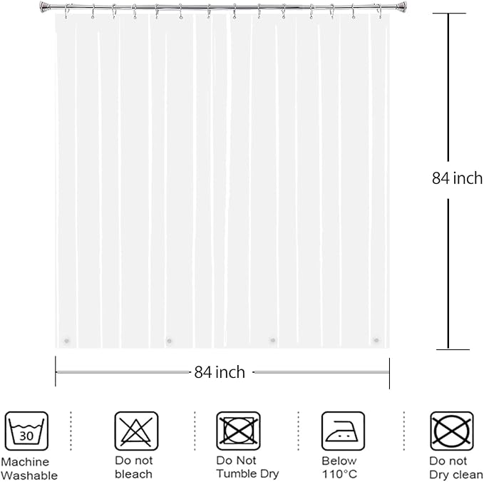 Clear 84x84 Shower Curtain Liner, Extra Long Waterproof Heavy Duty | Transparent Plastic Peva Vinyl Waterproof Bathroom Shower Curtain Sets with 4 Magnets and Metal Hooks