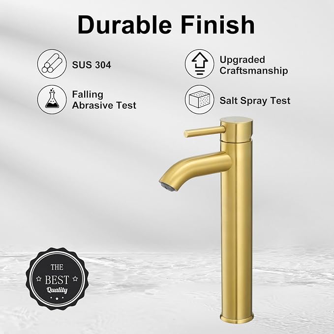 VOTON Vessel Sink Faucet Brushed Gold Tall Bathroom Faucets Single Handle One Hole Rv Vanity Lavatory Bathroom Sink Faucet
