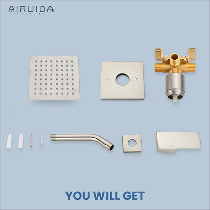 Airuida Shower Faucet Set,6 Inch Shower Valve Kit,Brushed Nickel | Male Threads,Rough-in Valve Shower Trim Kit,Single Handle Control Shower Set