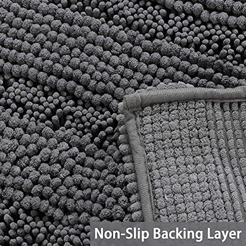 Turquoize Bathroom Rug 24"x36", Soft Absorbent Chenille Bath Rug, Gray