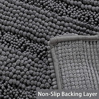 Turquoize Bathroom Rug 24"x36", Soft Absorbent Chenille Bath Rug, Gray