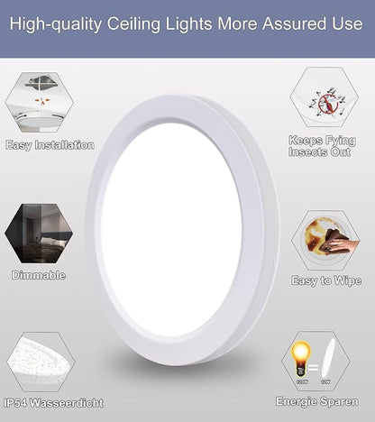 ETL Certified 7 inch Small LED Flush Mount Ceiling Light Dimmable,5000K Daylight Ultra Slim Round Flat Panel Ceiling Light Fixture,Modern Ceiling Lamp for Closet,Kitchen,Bathroom 6 Pack(White)
