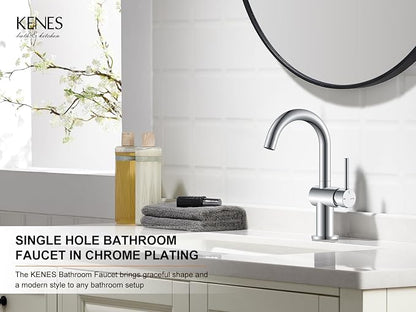 Polished Chrome Bathroom Faucets Single Handle, 1 Hole Vanity Faucet | Bathroom Sink Faucet with Pop Up Drain & 6 Inch Deck Plate, Lead-Free cUPC & NSF Certified, 1 Handle Faucet for Vanity RV Bar