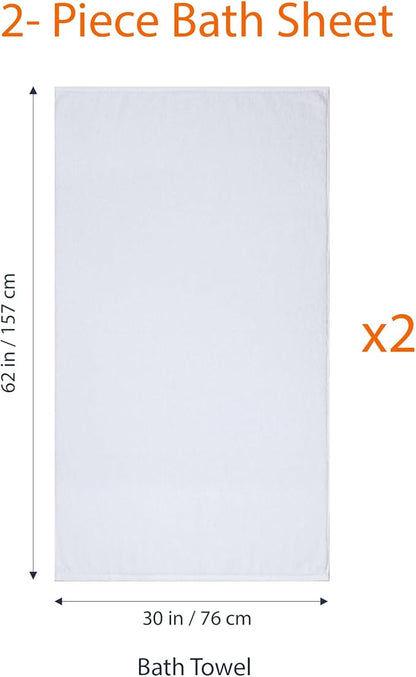 Amazon Basics 2-Piece Quick-Dry Oversize Bath Towel, 100% Cotton, 62" x 30", White