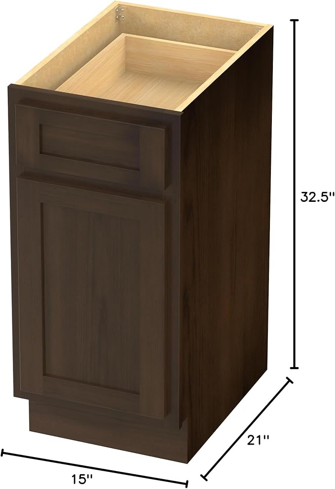 HomeBeyond 15 Inch Bathroom Vanity Base Only, Single Vanity Cabinet with Dove-Tailed Drawer, Composable Floor Mount Cabinets Without Top, Brown