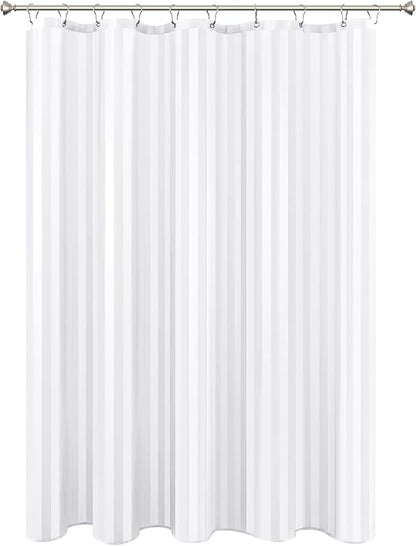 Biscaynebay Fabric Shower Curtain or Liner 72" X 72", White Water Repellent Damask Stripes Bathroom Curtains Machine Washable