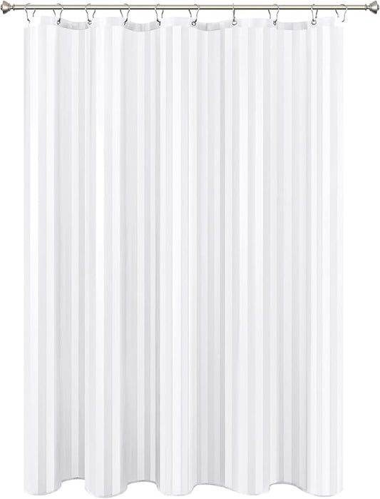 Biscaynebay Fabric Shower Curtain or Liner 72" X 72", White Water Repellent Damask Stripes Bathroom Curtains Machine Washable
