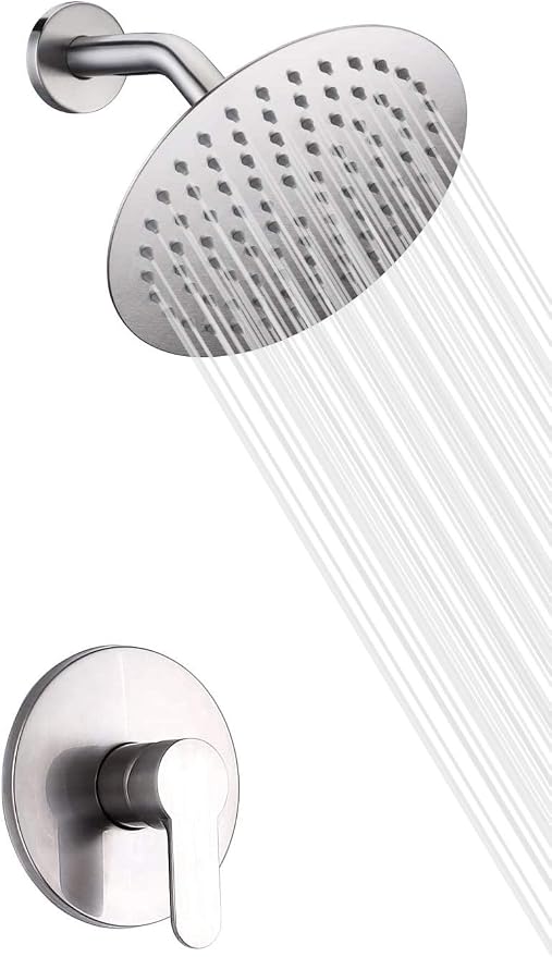 SUMERAIN Bathroom Shower Faucet Brushed Nickel Single Handle | with Solid Brass Rough-in Valve, Shower Arm, Stainless Steel 8" High Pressure Rain Showerhead, Modern