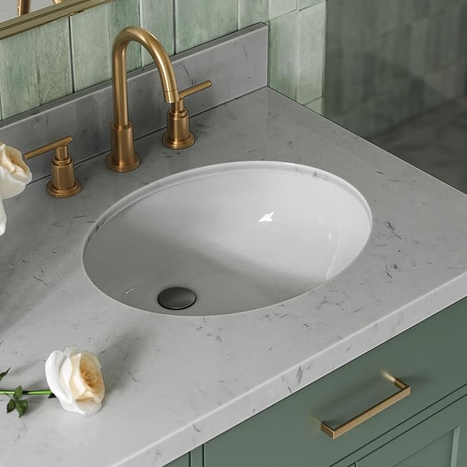 ARIEL Hepburn 66 Inch Double Oval Sink Bathroom Vanity with Carrara White Quartz Countertop 1.5 Inch in Vintage Green
