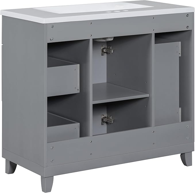 LUMISOL 36" Bathroom Vanity with Sink Top, Modern Bathroom Vanities with 3 Drawers & Cabinet, Solid Wood Bathroom Cabinet with Undermount Basin Sink, Grey