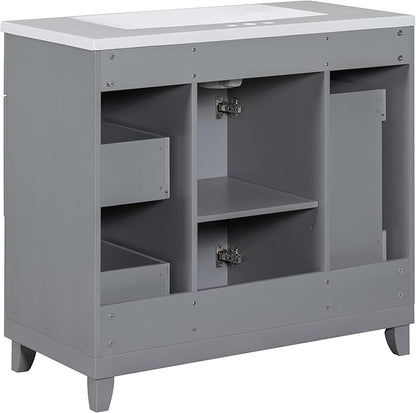 LUMISOL 36" Bathroom Vanity with Sink Top, Modern Bathroom Vanities with 3 Drawers & Cabinet, Solid Wood Bathroom Cabinet with Undermount Basin Sink, Grey