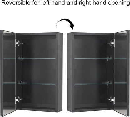 Fundin Medicine Cabinet 14 x 24 inches Mirror Size, Recessed or Surface Mount, Black Aluminum Bathroom Wall Cabinet with Mirror and Adjustable Shelves.