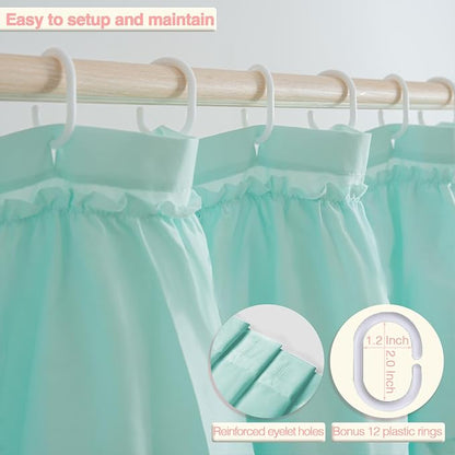 Teal Ruffle Shower Curtain, Elegant Boho Bathroom Decor, Extra Long Textured Fabric, Rustic Farmhouse Style, Chic Girly Aqua Curtains, Privacy & Decorative Design, 36 x 72 inch
