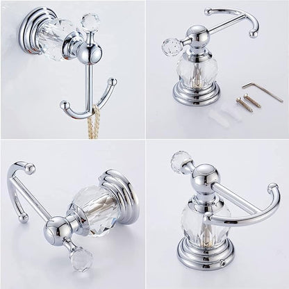 WINCASE Crystal Bathroom Hardware Set 24 Inch, Chrome Towel Bar Set, Silver 4 Piece Accessories Wall Mounted Coat Hook Hand Towel Ring Toilet Paper Holder