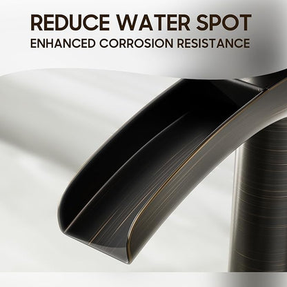 Phiestina Tall Bathroom Vessel Sink Faucet, Single Hole Single Handle Waterfall Oil Rubbed Bronze Above Countertop Sink Bathroom Faucet, with Metal Pop Up Drain and Water Supply Lines, NS-SF01-ORB-V