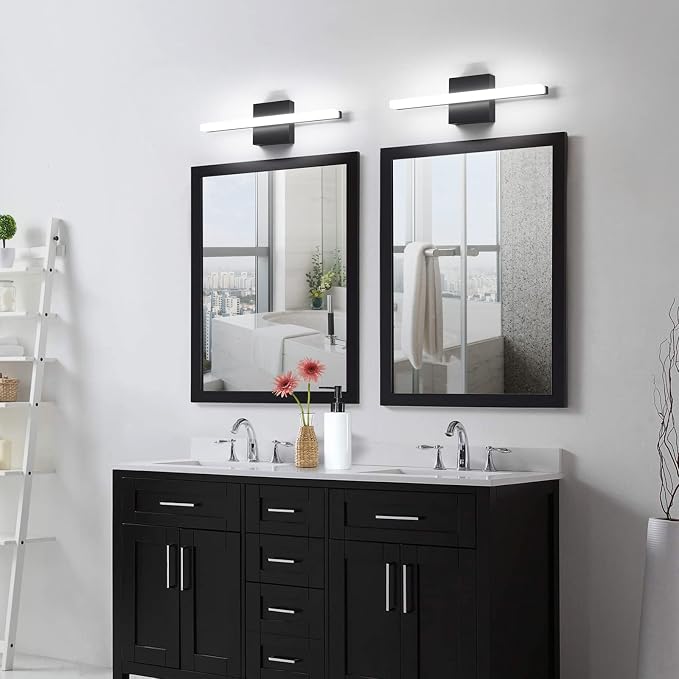 Modern LED Vanity Lights 16IN 9W (2 Pack) Daylight White Black Bathroom Light Fixtures Over Mirror Lighting for Vanity