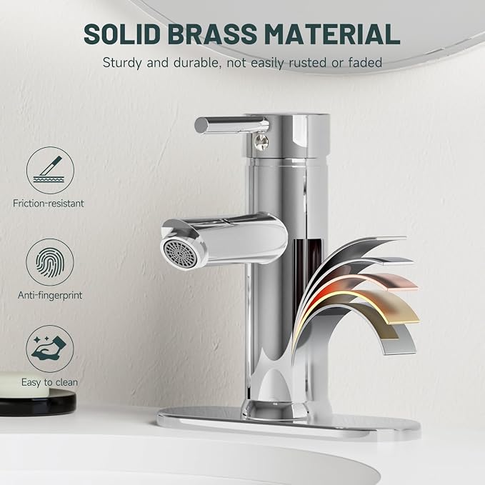 2 Pack Bathroom Faucet for 1 or 3 Holes, Chrome, Brass | Single Handle Bathroom Sink Faucets, Modern Commercial Lavatory Vanity Faucet,with Deck Plate and Supply Line, Pop Up Drain